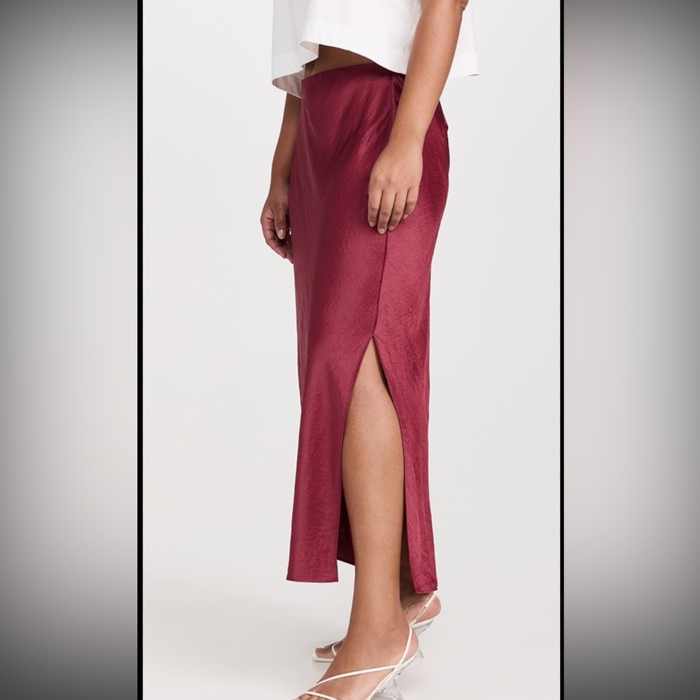 Madewell burgundy satin midi skirt